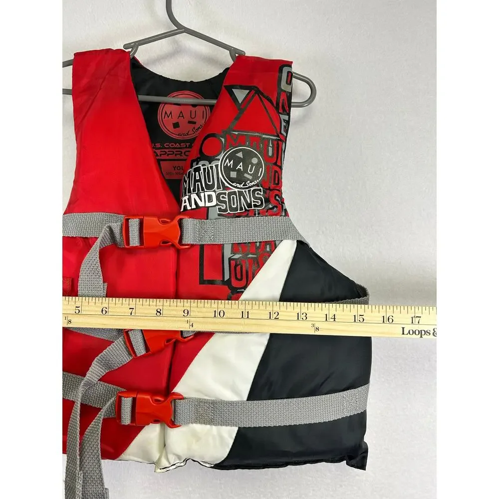 Maui and Sons Youth lifejacket red black Coast Guard approved 50–90‎ lb￼